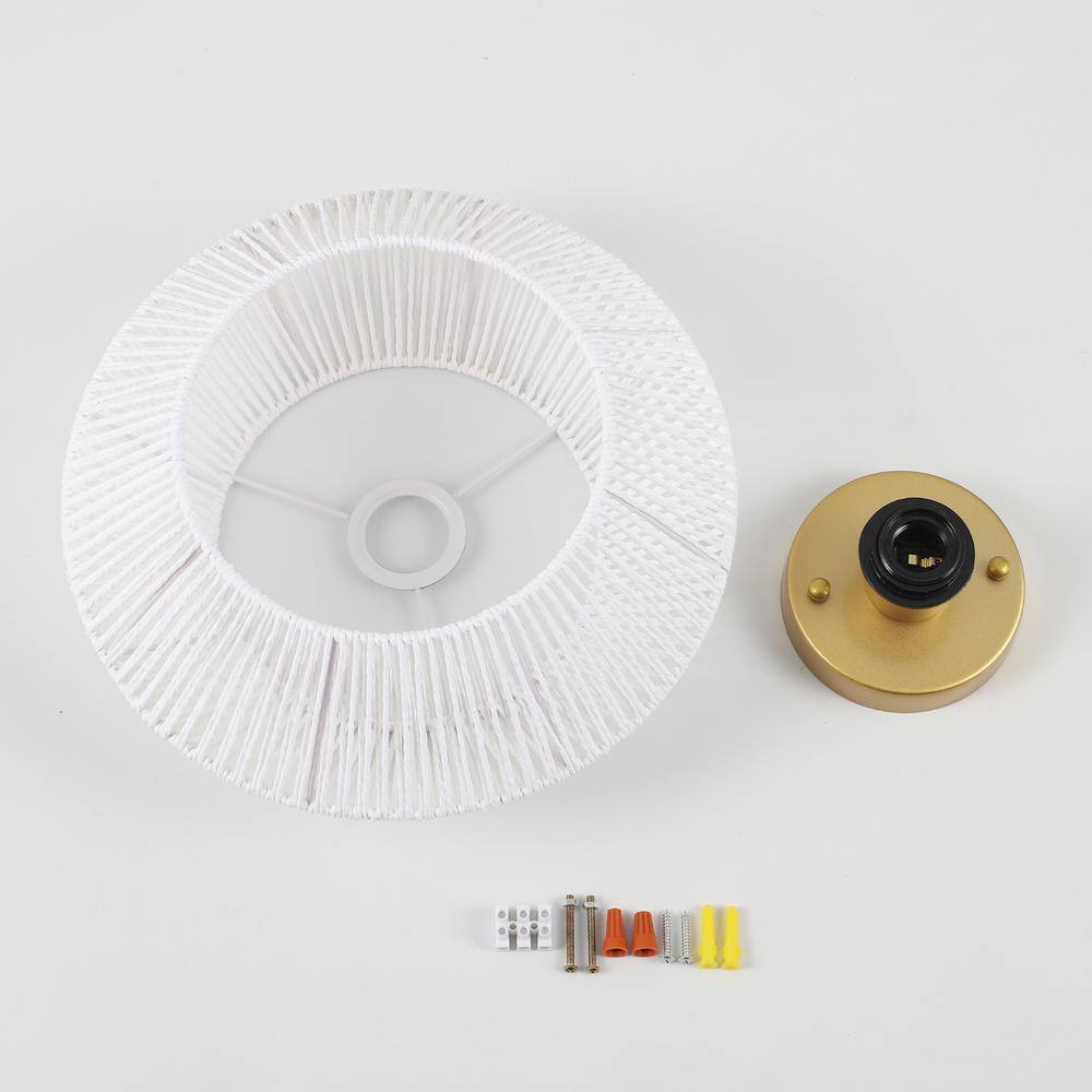 12.59 in. 1-Light Gold and White Metal Semi-Flush Mount Light with Imitation Hemp Rope Shade and No Bulbs Included - Hercitys