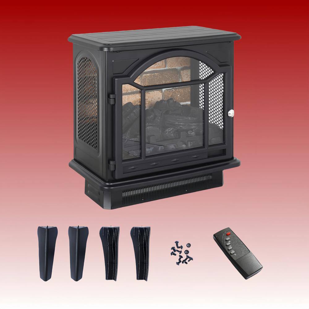 1500-Watt Black 18 in. 3D Flame Electric Convection Cabinet Infrared Space Heater with Auto Shut Off and Remote Control - Hercitys
