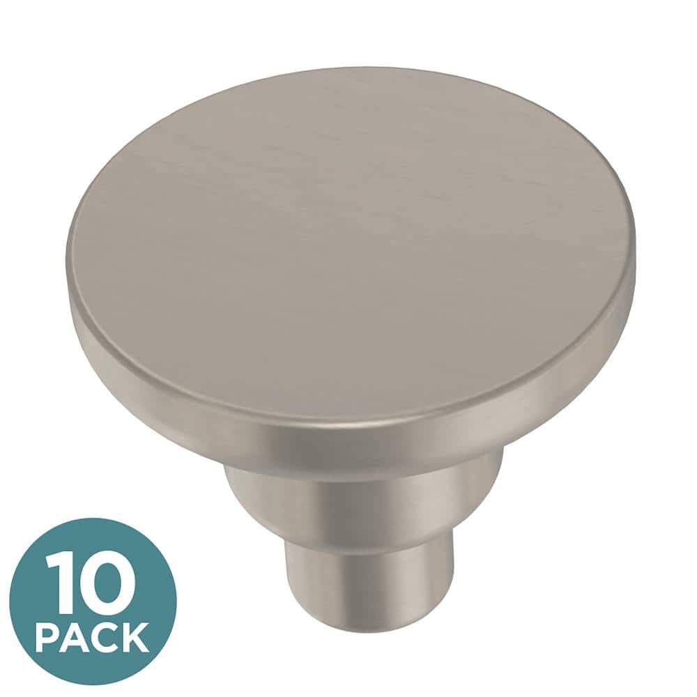 10-Pack Art Deco Streamline Round 1-3/16 in. (30 mm) Modern Satin Nickel Cabinet Knobs - Hercitys