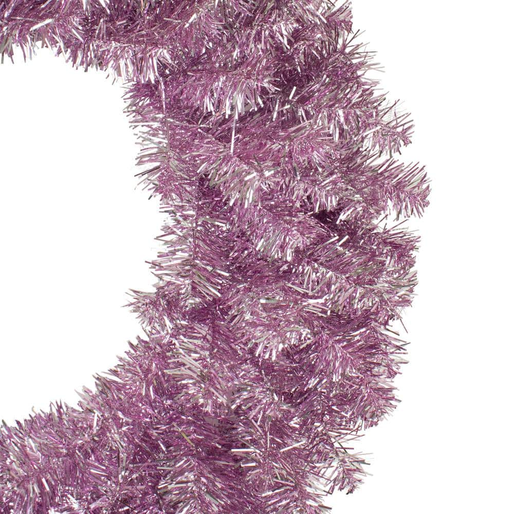 24 in. Unlit Artificial Double Tinsel Christmas Wreath, Metallic Pink - Hercitys