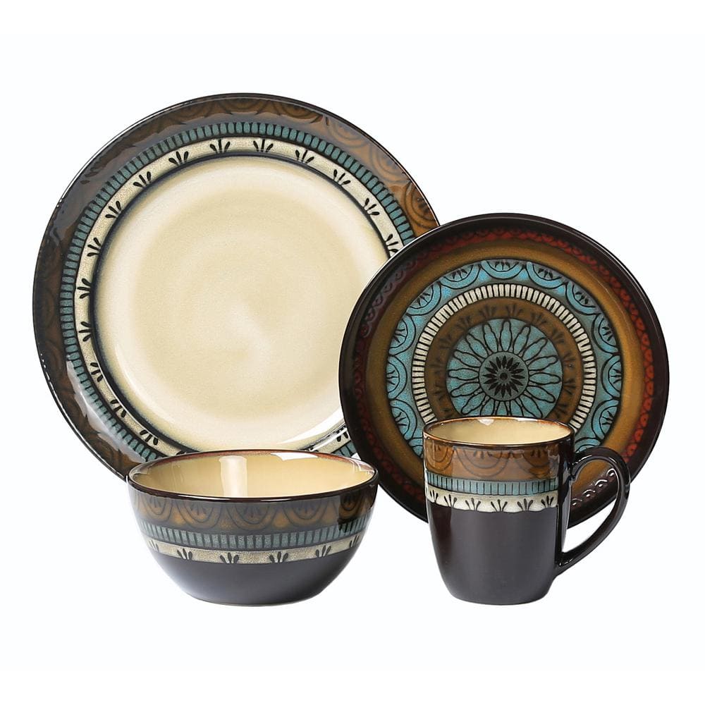16-Piece Casual Shiny Finish Stoneware Dinnerware Set (Service for 4) - Hercitys