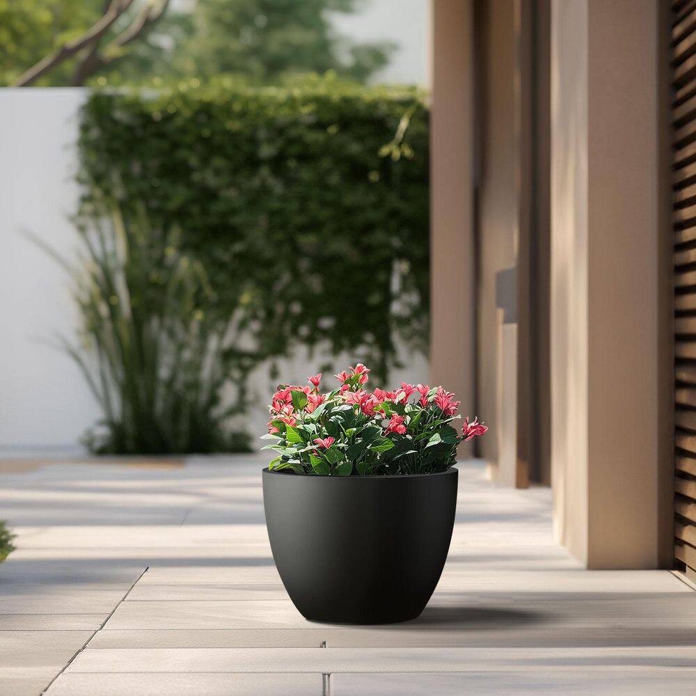 17.5 in. Large Charcoal Black Concrete Round Planter / Pot with Drainage Holes - Hercitys