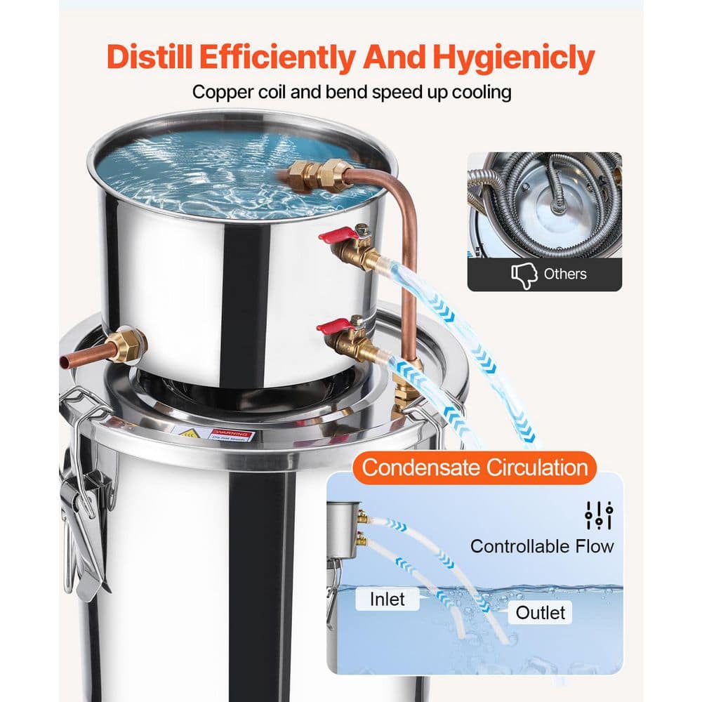 3 Gal. / 11.4 L Alcohol Still, Stainless Steel Water Distiller with Copper Coil, Home Brewing Kit - Hercitys