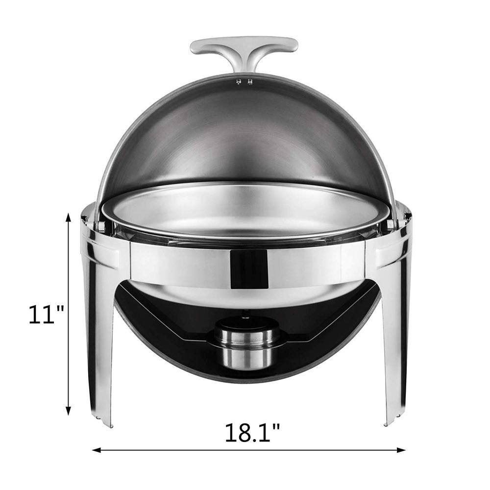 5.4 qt. Round Stainless Steel Roll Top Chafer Chafing Dish Set - Hercitys