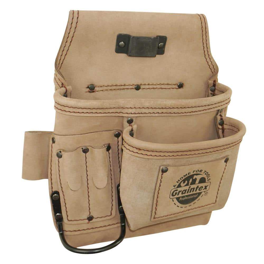 5-Pocket Right Handed Beige Top Grain Leather Tool Pouch - Hercitys