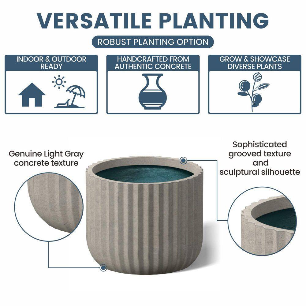 14.5 in. Large Light Gray(Premium Inner) Concrete Round Planter/Pot with Drainage Holes - Hercitys