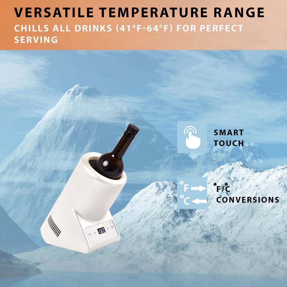 110V AC/12V DC Cellar Cooling Unit 5.3 in. Single Bottle Wine-Champagne-Water Chiller Thermo-Electric in White - Hercitys