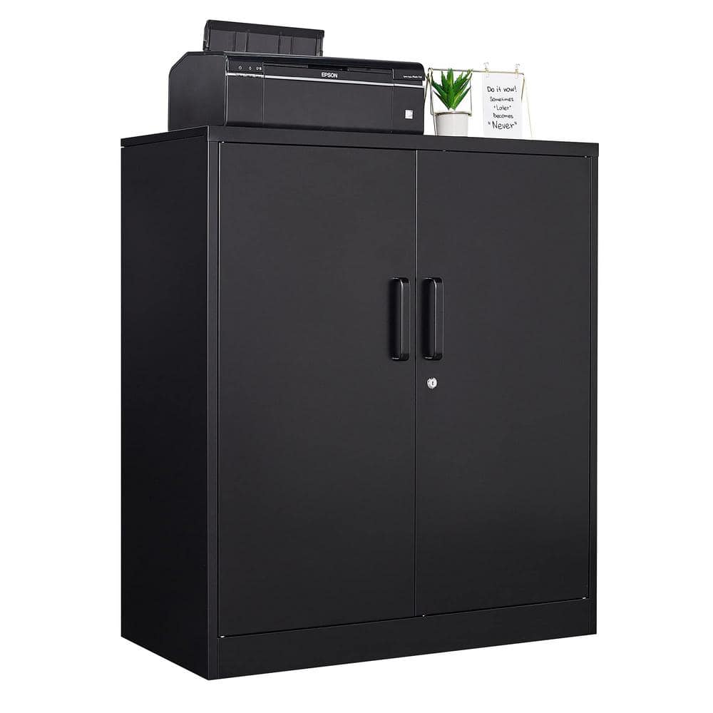 31.5 in. W x 35.4 in. H x 15.7 in.D 2 Adjustable Shelves Metal Garage Storage Freestanding Cabinet with 2 Doors in Black - Hercitys
