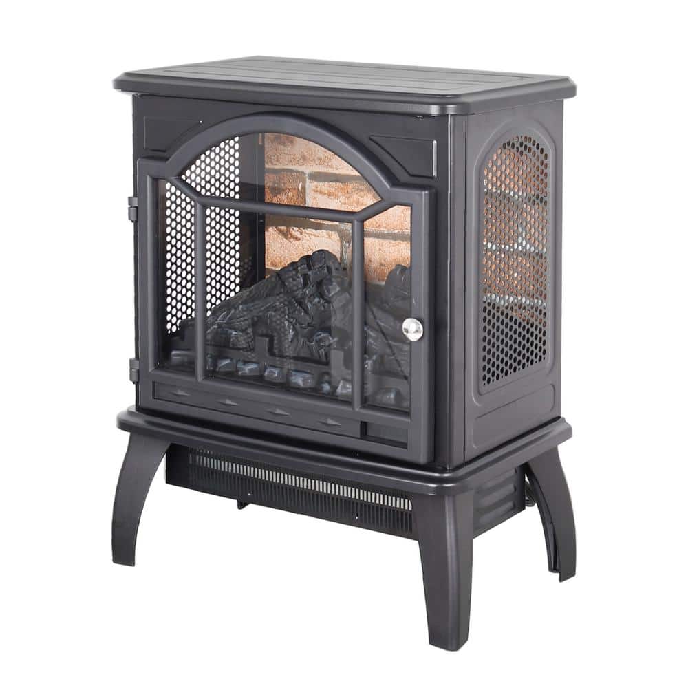 18 in. Freestanding 3D Flame Infrared Quartz Electric Fireplace in Black with Remote Control - Hercitys