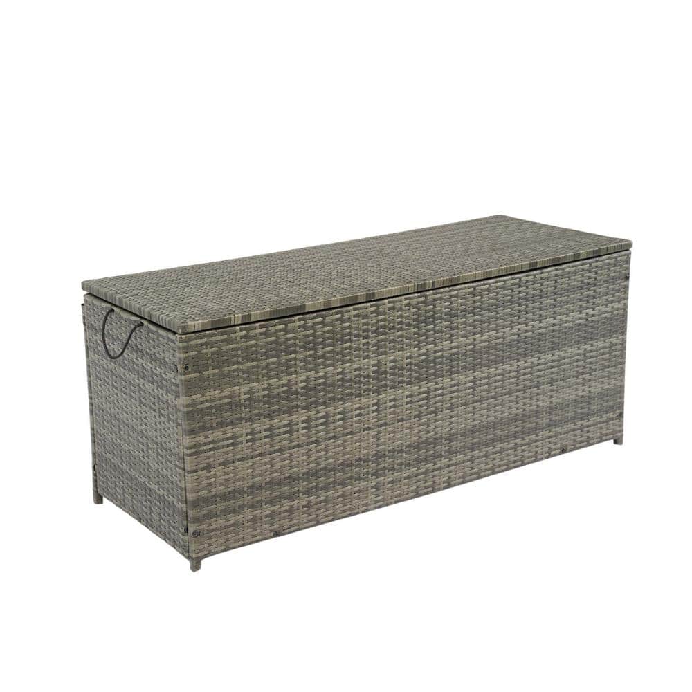 113 Gal. Wicker Patio Grey Deck Box Outdoor Storage with Lid for Kids Toys and Pillows Waterproof Fabric Container Bin - Hercitys