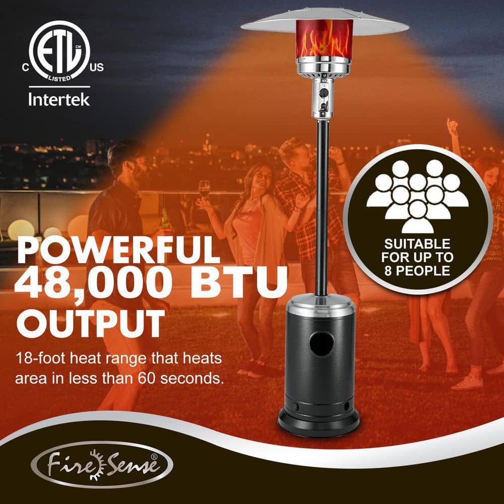 48,000 BTU Onyx and Stainless Steel Propane Standing Patio Heater - Hercitys