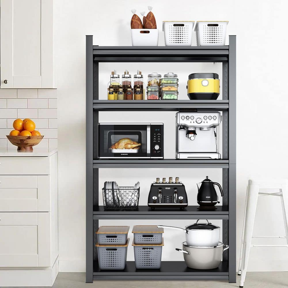 5-Tiers Steel Heavy Duty Adjustable Boltless Design Shelving Unit in Black (35.4 in. W x 72 in. H x 15.7 in. D) - Hercitys