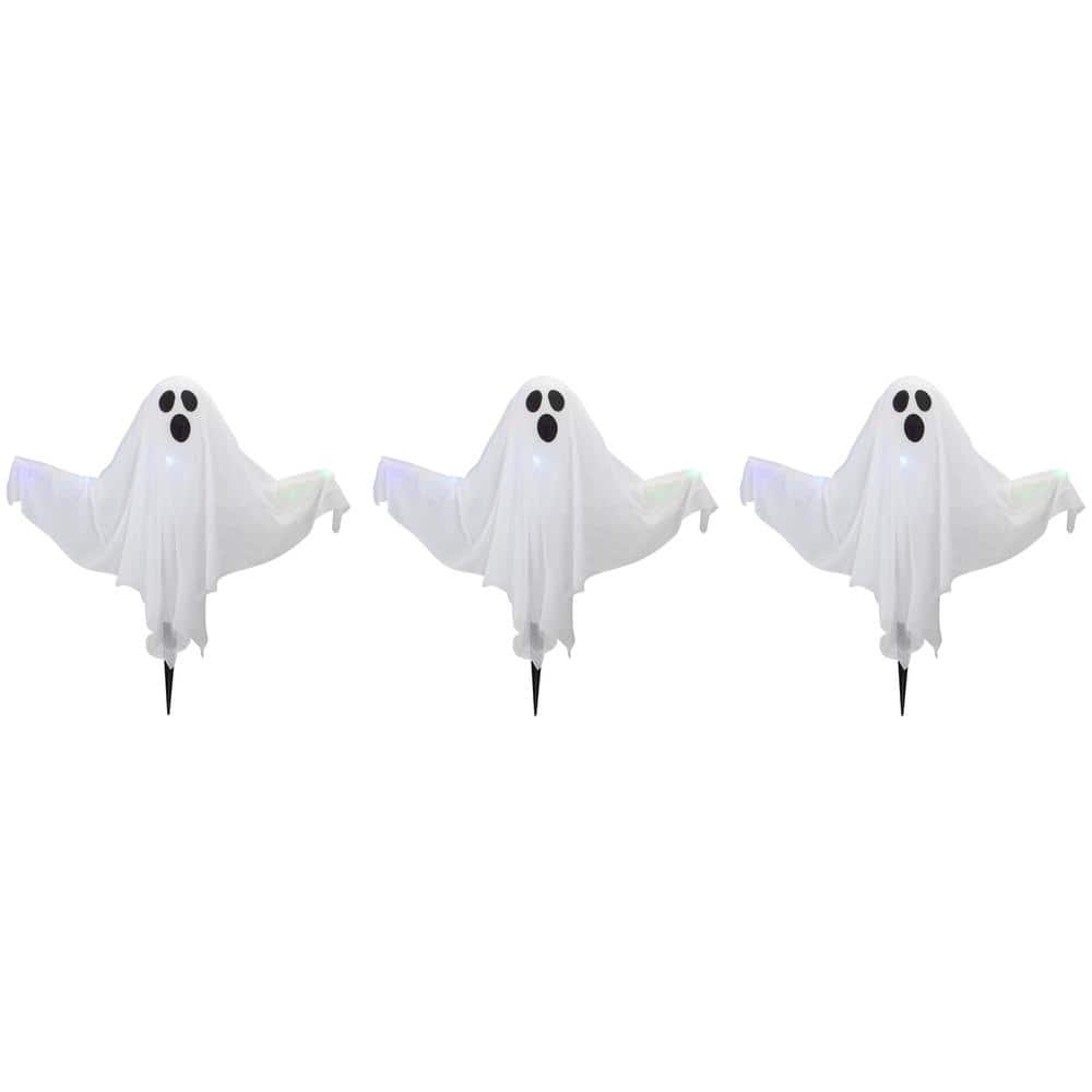 20 in. H Lighted White Ghost Halloween Lawn Stakes (Set of 3) Battery Operated - Hercitys
