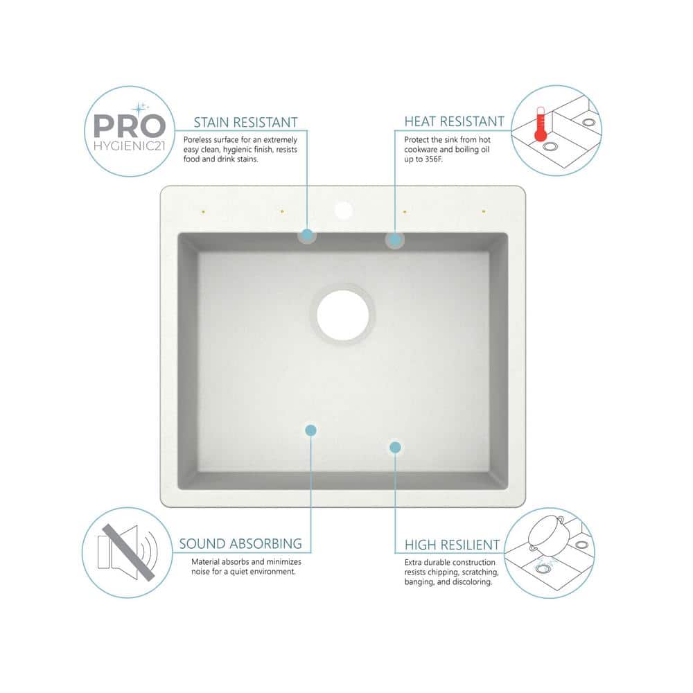 25 in. Drop-In/Undermount Single Bowl White Quartz Kitchen Sink - Hercitys