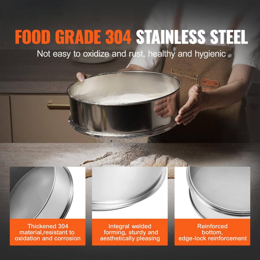 40 Mesh Flour Sieve, 304 Stainless Steel Fine Mesh Sifter, 12.6in. Diameter, Food-Grade Strainer for Baking, Rice, Flour - Hercitys