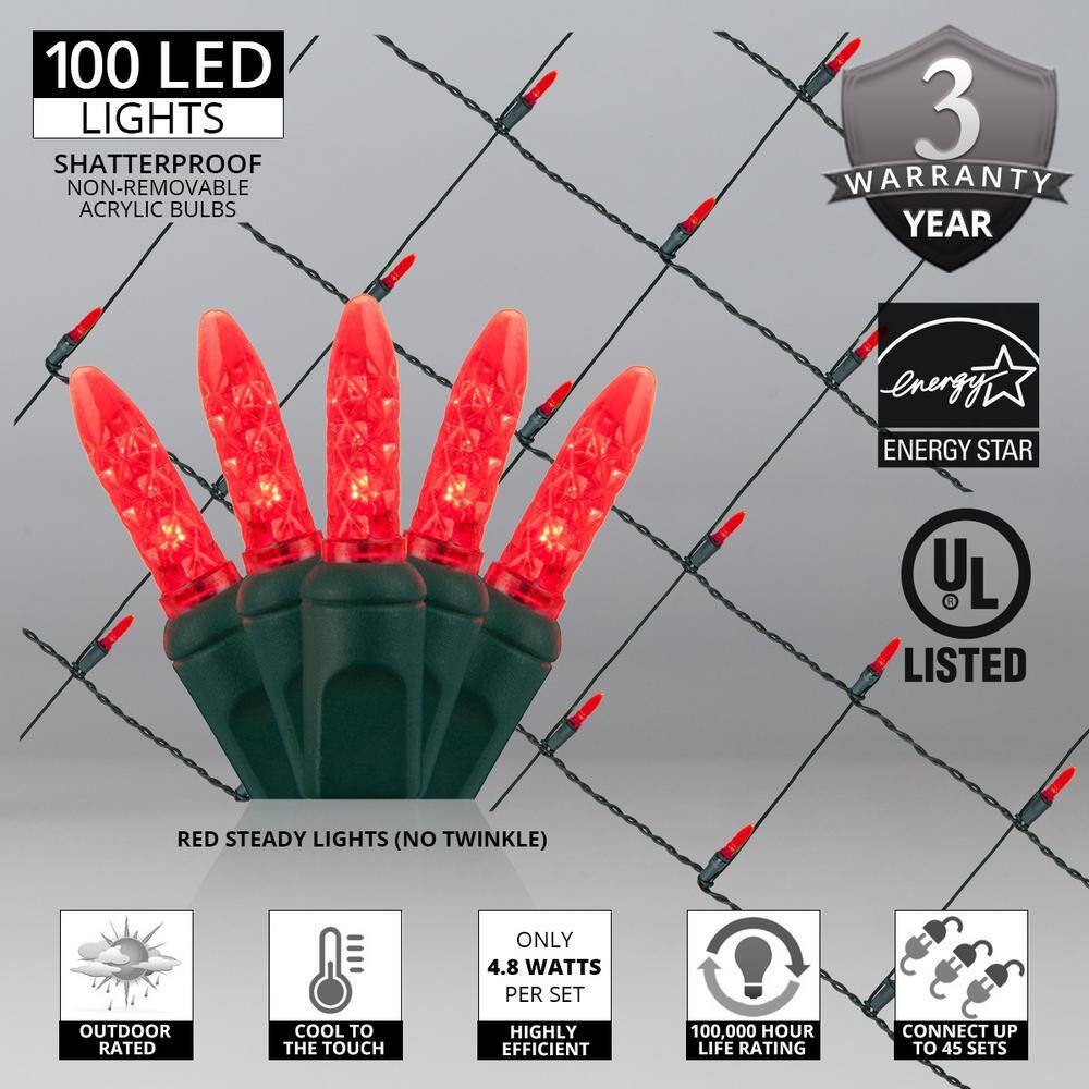 48 in. x 72 in. 100-Light M5 LED Red Net Light Set - Hercitys
