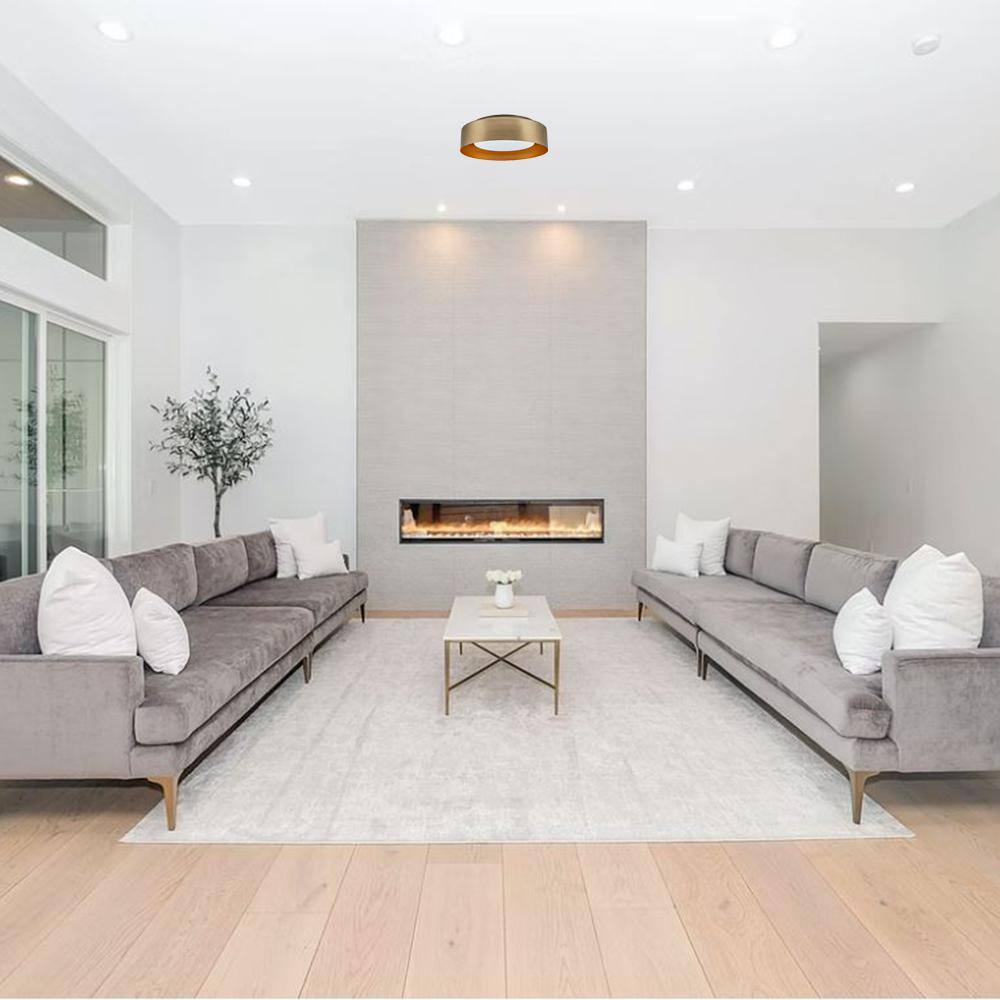 15.75 in. 3-Light Gold Flush Mount with Satin Opal Glass Shade and No Bulbs Included - Hercitys