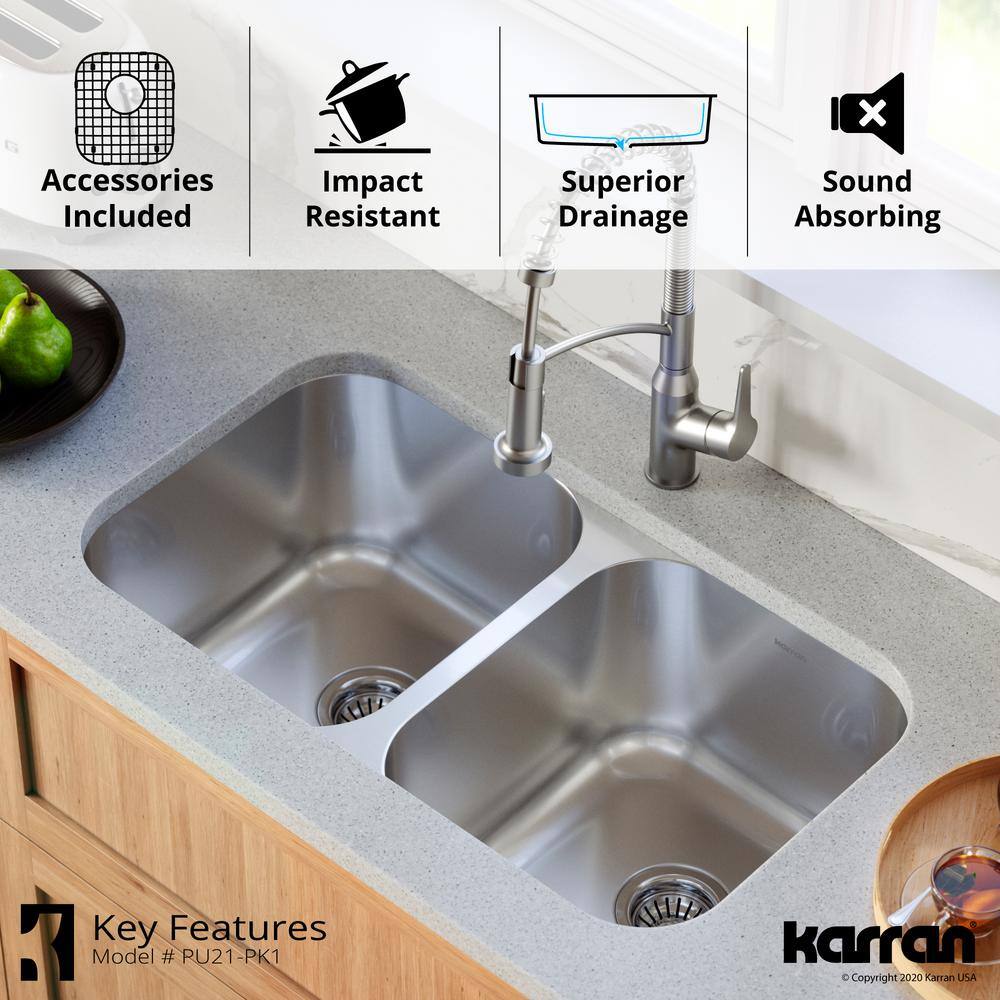 18-Gauge Stainless Steel 32 in. Double Bowl Undermount Kitchen Sink Kit - Hercitys