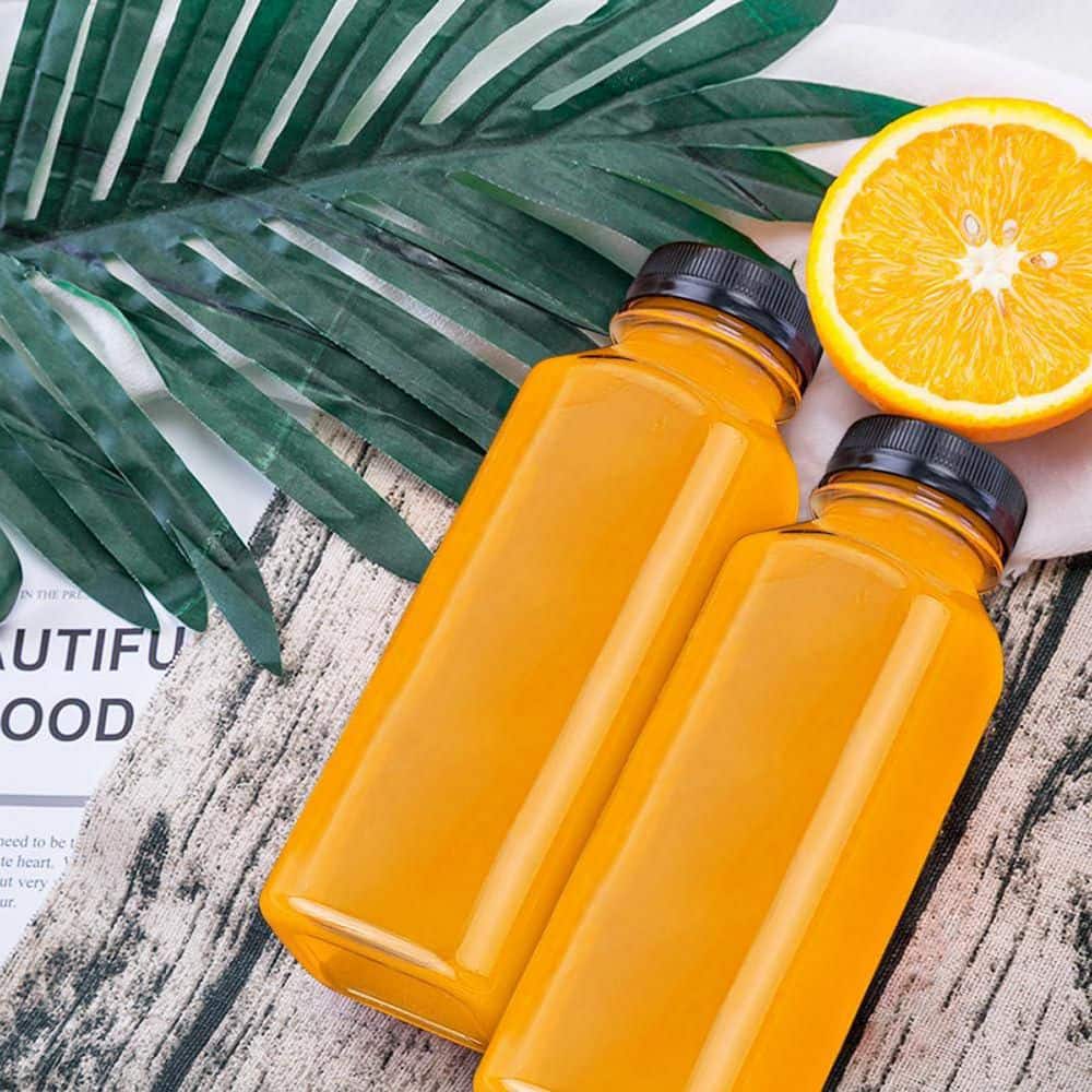 12 oz. Reusable Plastic Juice Bottles with Tamper Proof Lids 12-Pieces Set for Juicing, Milk, Smoothie, Food Storage - Hercitys
