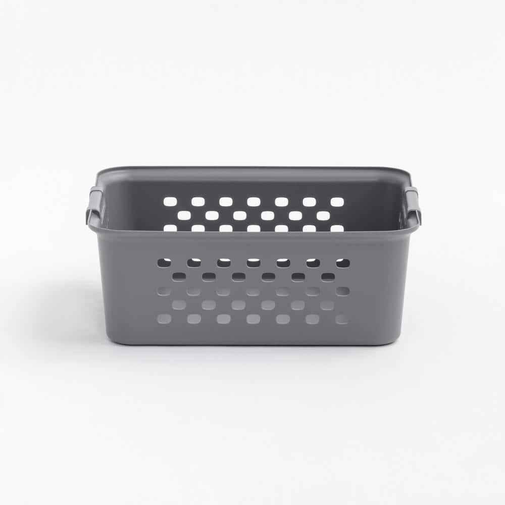 13 qt. Organizer Storage Basket in Gray with Built in Handle 4-Pack - Hercitys
