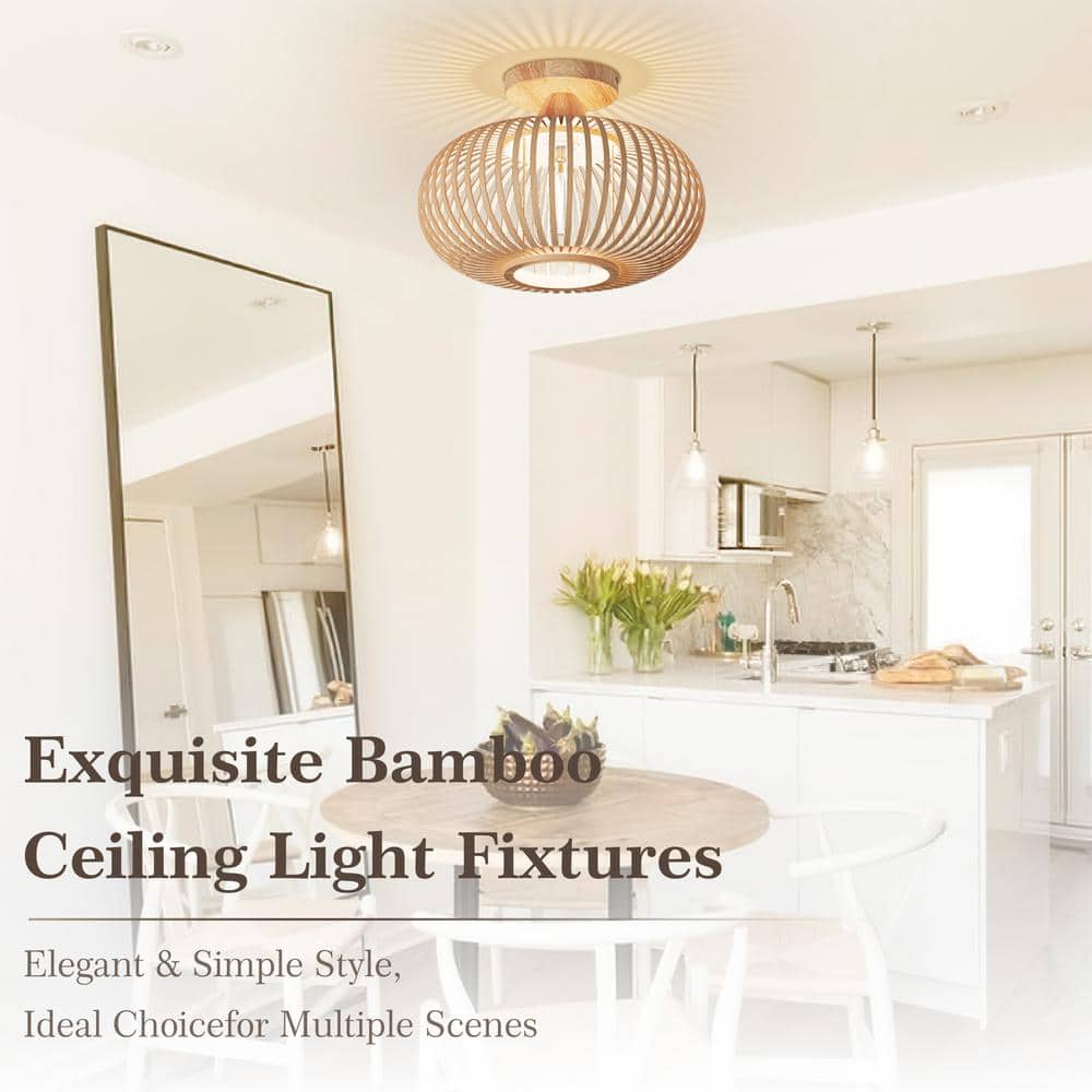 12.4 in. 1-Light Bohemian Recessed Mount with Bamboo Crafted Shade, Bulb Not Included, 1 Piece - Hercitys