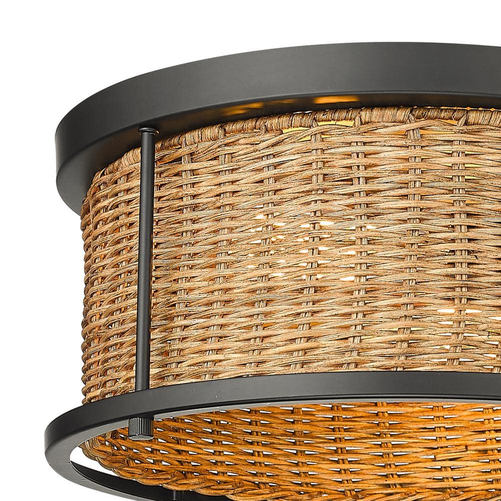 11.75 in. 2-Light Natural Bohemian Rattan Flush Mount Ceiling Light - Hercitys
