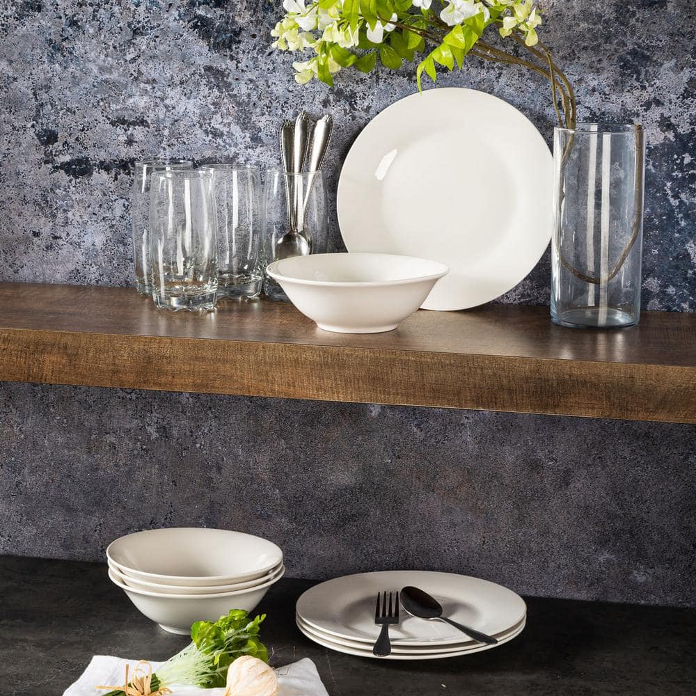 16-Pcs Fine Ceramic Dinnerware Set Service of 4 in White - Hercitys