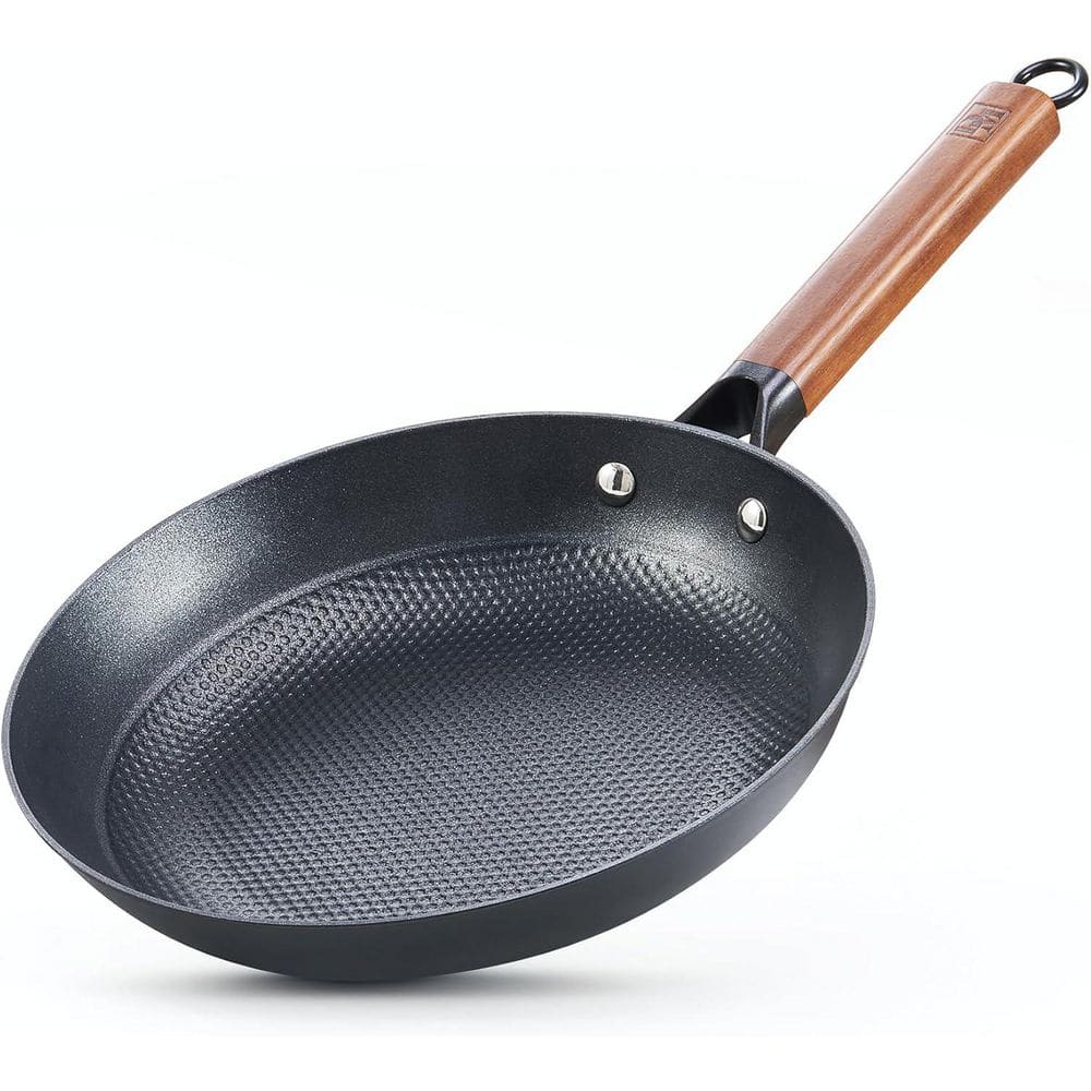 10 in. Cast Iron Nonstick Frying Pan Skillet with Detachable Acacia Wooden Handle, Honeycomb Non Stick Omelet Egg Pan - Hercitys