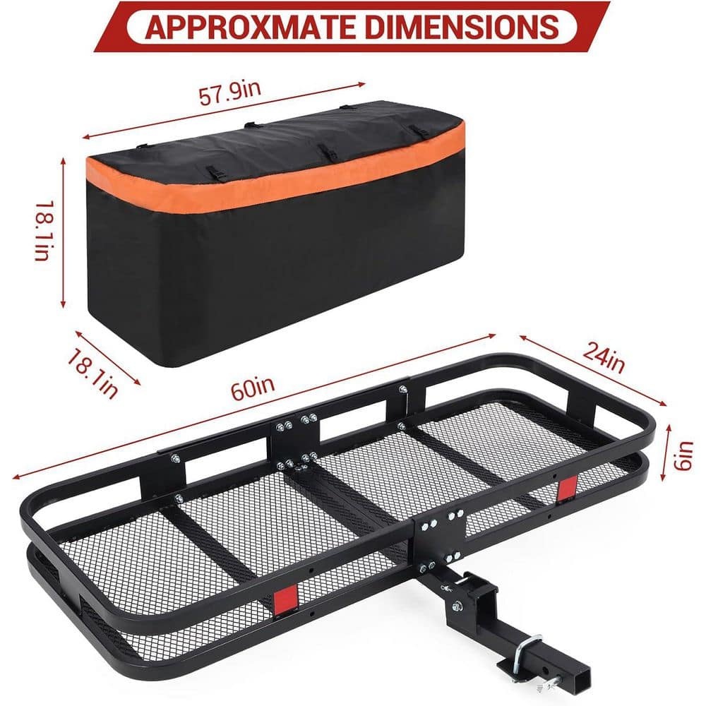 500 lbs. Capacity 60 in. x 24 in. x 6in. Hitch Mount Cargo Carrier Basket with Waterproof Cargo Bag and Net - Hercitys
