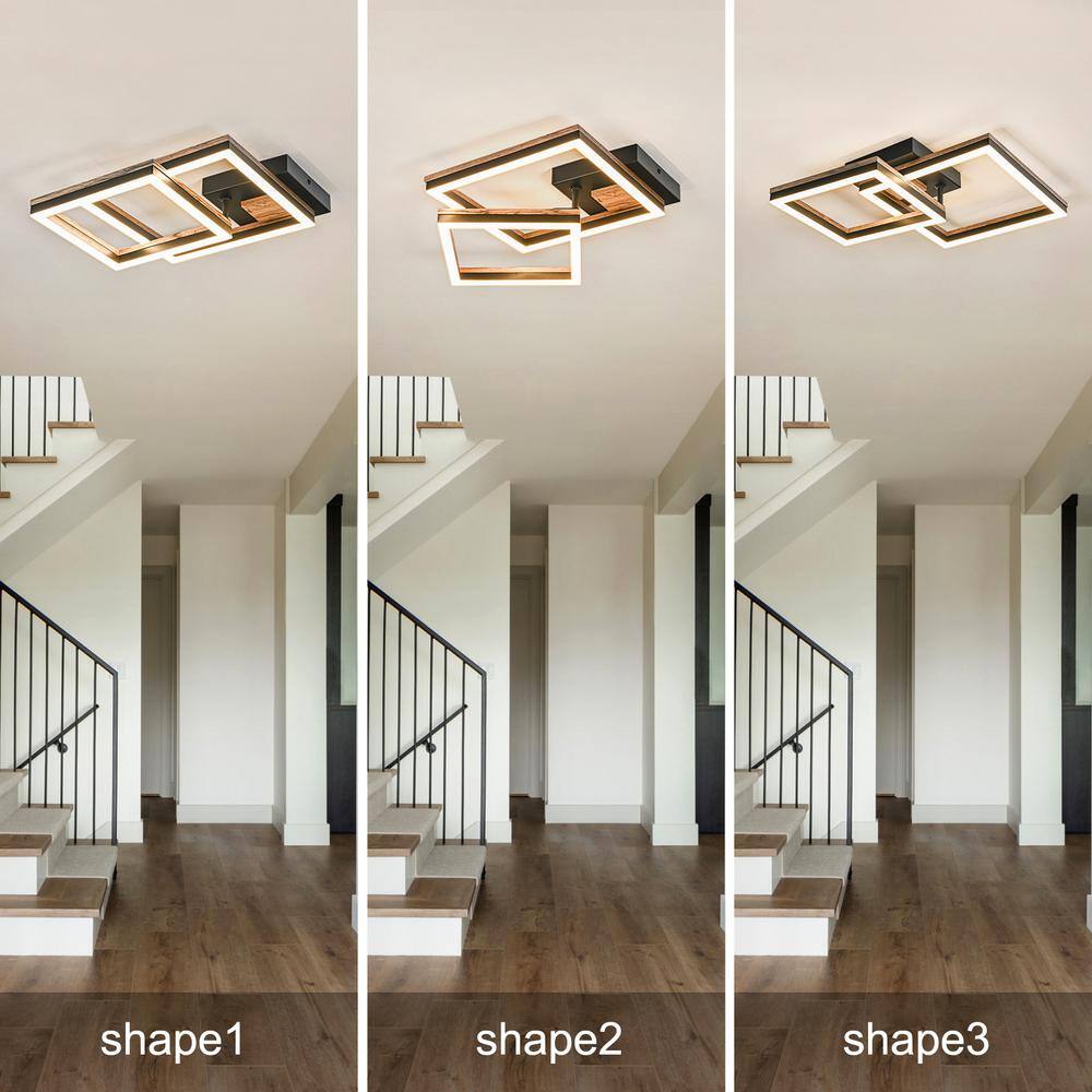 13.39 in. 2-Light Wooden Integrated LED Flush Mount Ceiling Light - Hercitys