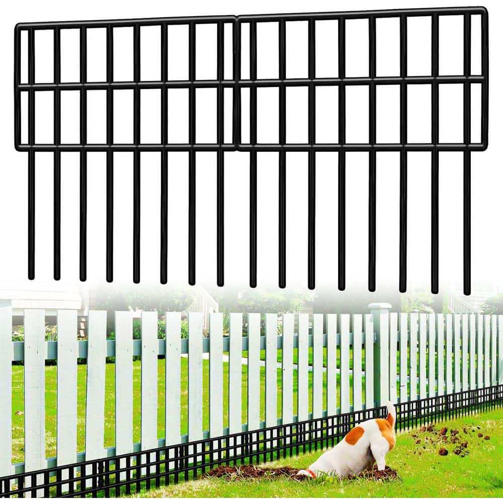 13 in. Black Modern Steel Animal Barrier Garden Fence 21 Pack No Dig Panels for Yard and Garden Protection - Hercitys