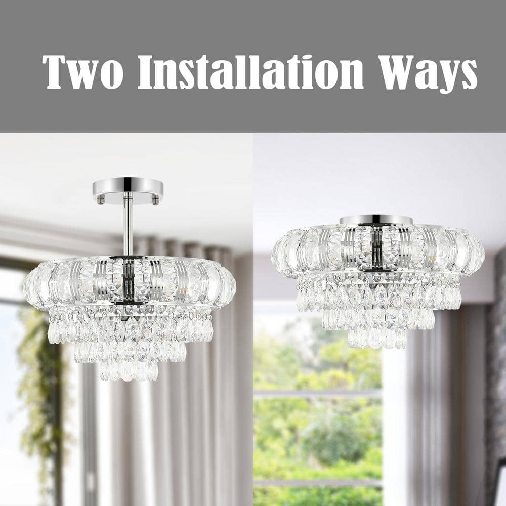 11.6 in. 3-Light Chrome Glam Crystal Semi-Flush Mount Chandelier - Hercitys