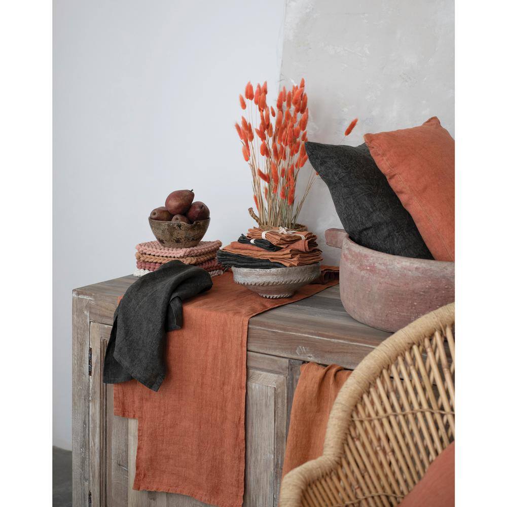 14 in. W x 108 in. L Charcoal Gray Solid Stonewashed Linen Table Runner - Hercitys