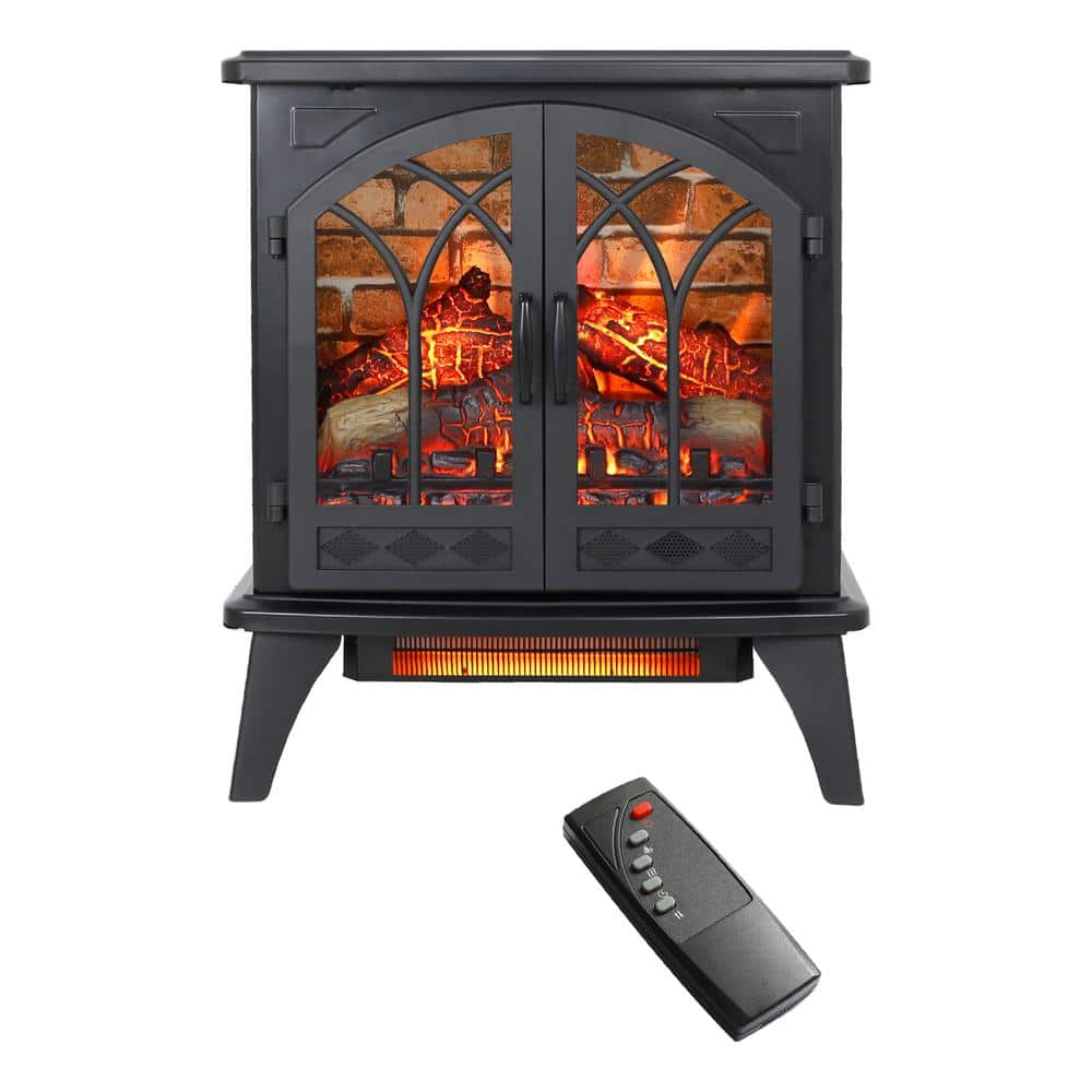 24 in. 400 sq. ft. 3D Flame Infrared Quartz Electric Stove in Black with Remote Control - Hercitys