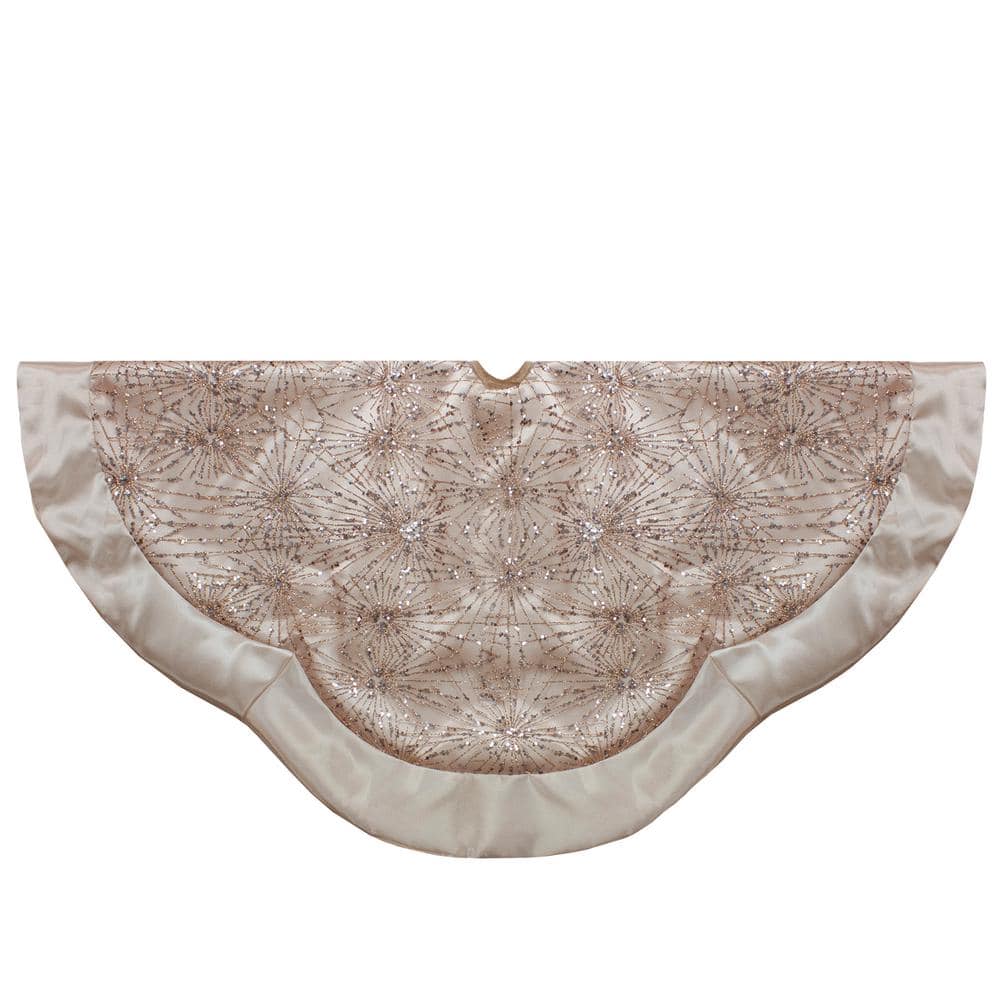 48 in. Gold Sequins and Glitter Satin Border Christmas Tree Skirt - Hercitys