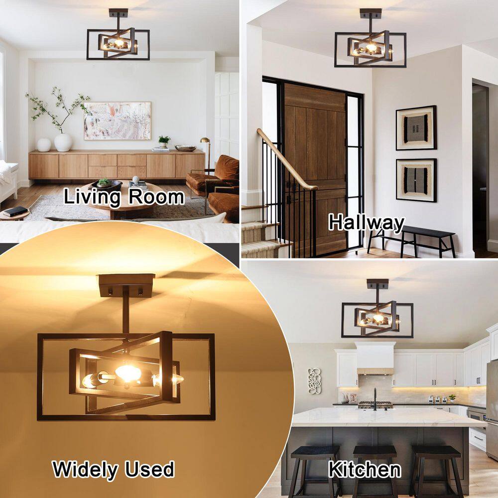 15.8 in.  3-Light Black Farmhouse Rectangle Semi Flush Mount Ceiling Light Bulb Not Included - Hercitys