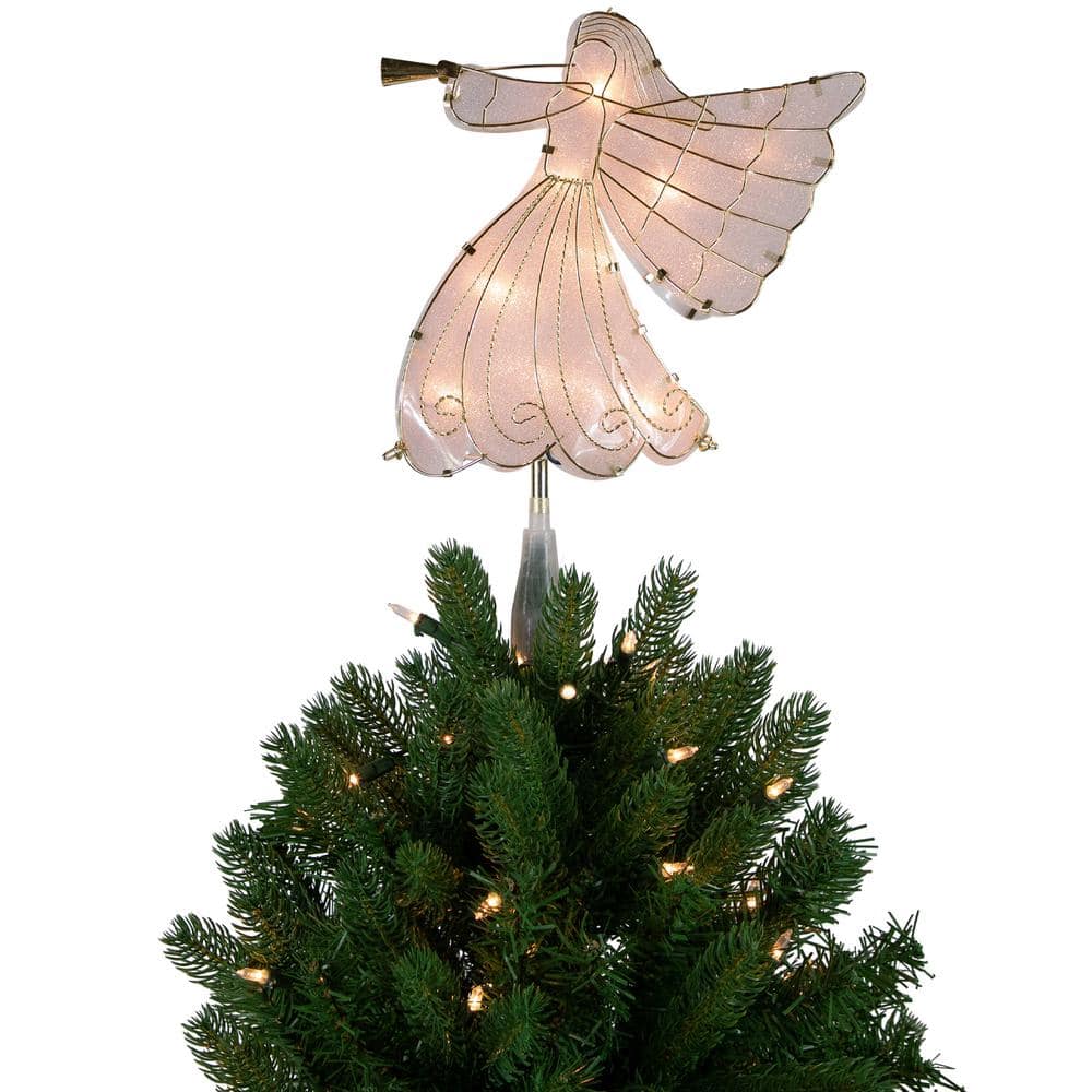 10 in. Gold Angel Tree Topper Warm White Lights - Hercitys