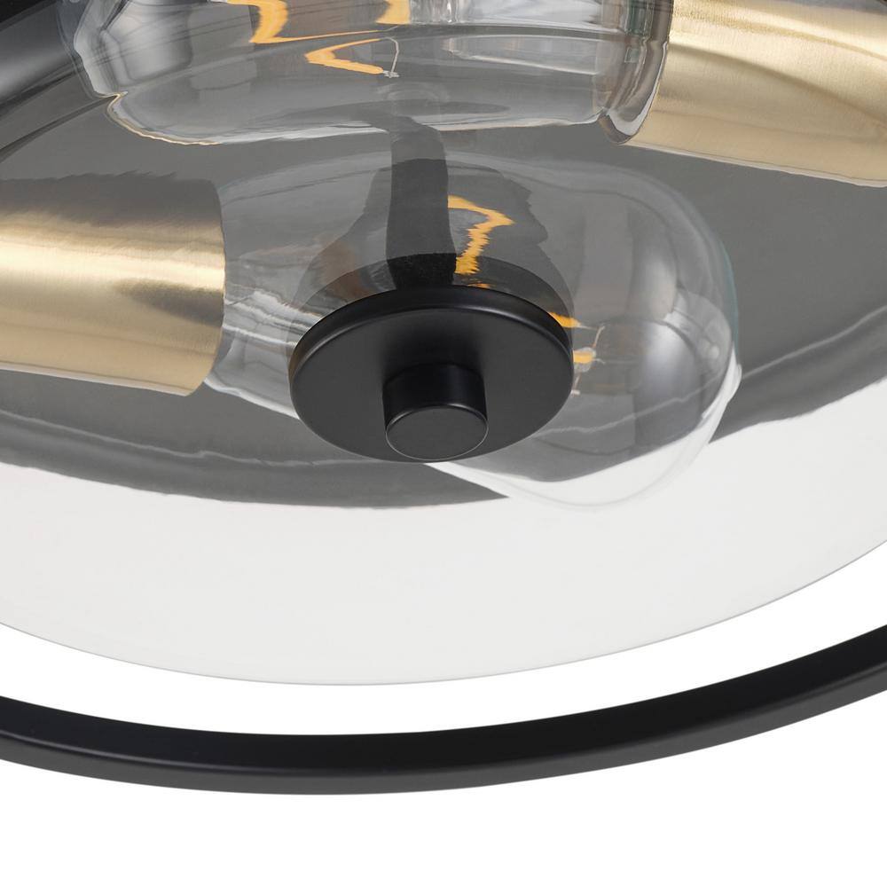 13 in. 2-Light Industrial Black Flush Mount Ceiling Light Fixture with Glass Shade - Hercitys