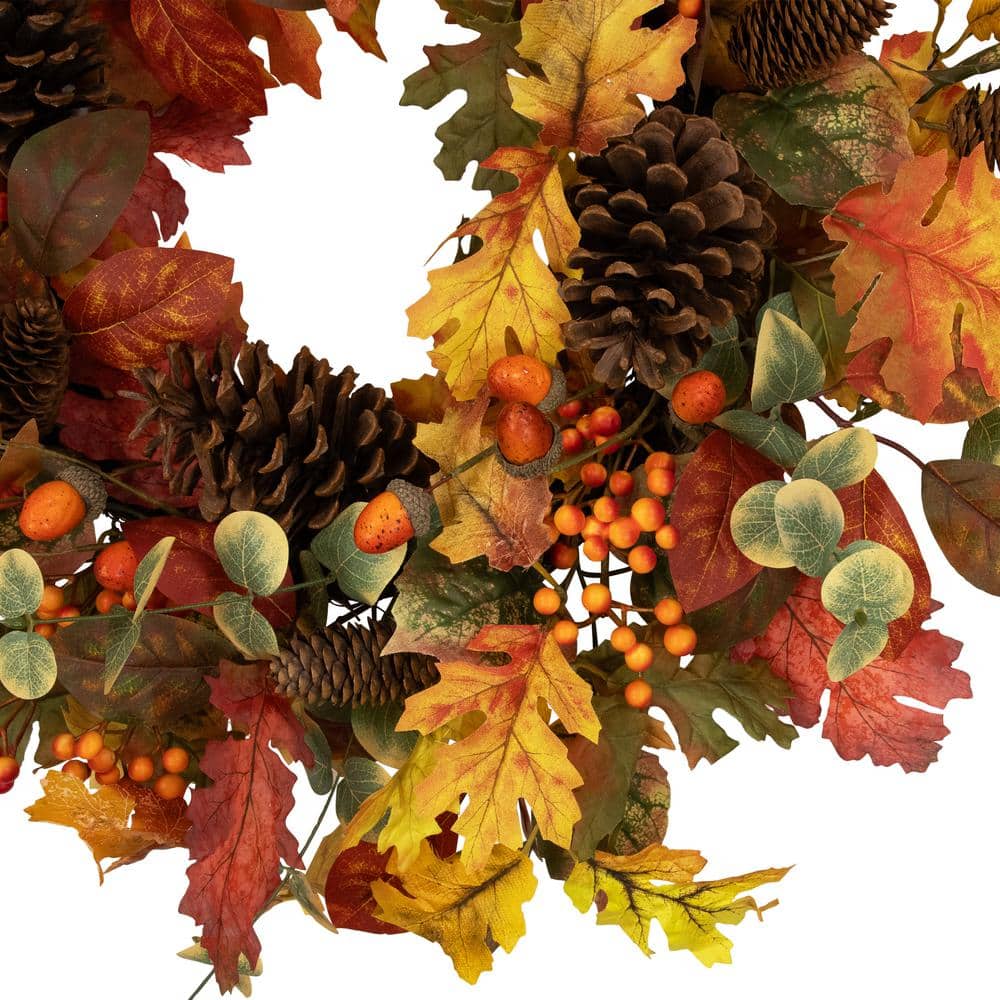 26 in. Unlit Berries and Pinecones Artificial Fall Harvest Wreath - Hercitys