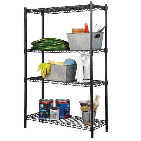 4-Tier Steel Wire Shelving Unit in Black (36 in. W x 54 in. H x 14 in. D) - Hercitys