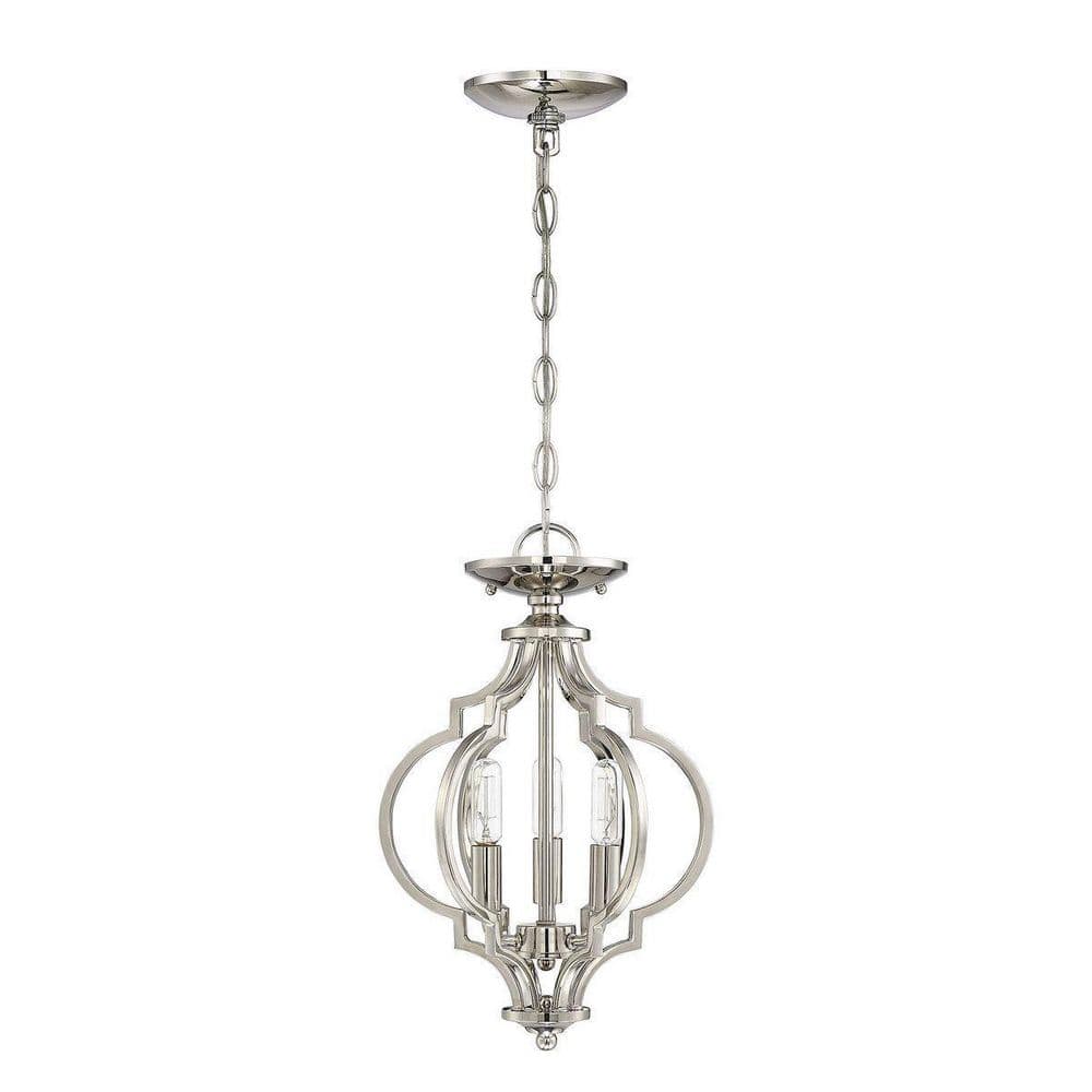 11 in. W x 16 in. H, 3-Light Ceiling Light in Polished Nickel Semi- Flush Mount - Hercitys