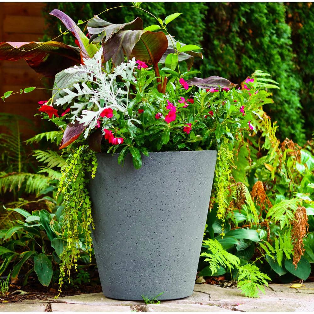 26.5 in. H x 26 in. Taupestone Concrete Texture Crete Polyethylene Self-Watering Planter - Hercitys