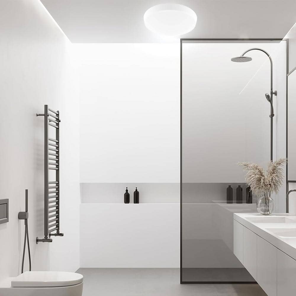 15 in. White Round LED Flush Mount with Plastic Shade and No Bulbs Included 1-Pack - Hercitys