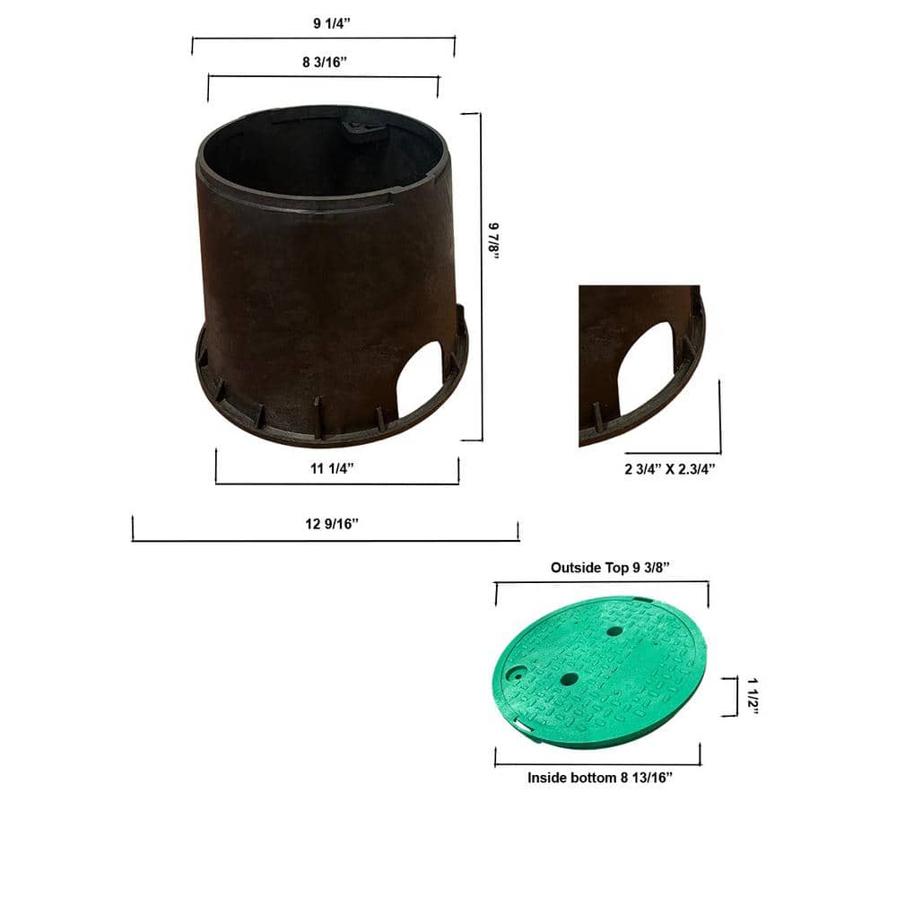 10 in. Round Irrigation Valve Box and Lid, Black Box, Green Lid - Hercitys