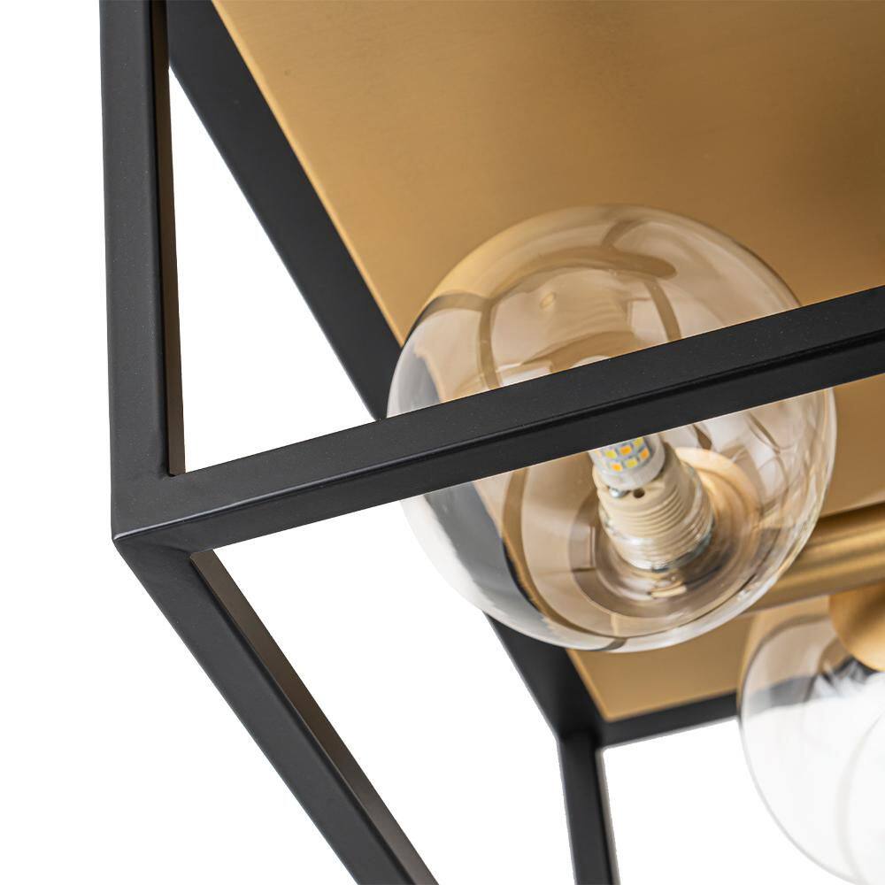 14.17 in. 5-Light Black Gold Modern Farmhouse Open-Caged Flush Mount Close to Ceiling Light with Clear Glass Shade - Hercitys