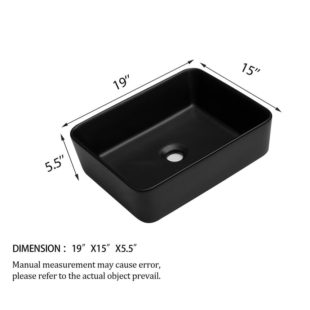 19 in. Framhouse Single Bowl in Black Ceramic Rectangular Vessel Bathroom, Modern 19 in. x 15 in. Framhouse Kitchen Sink - Hercitys