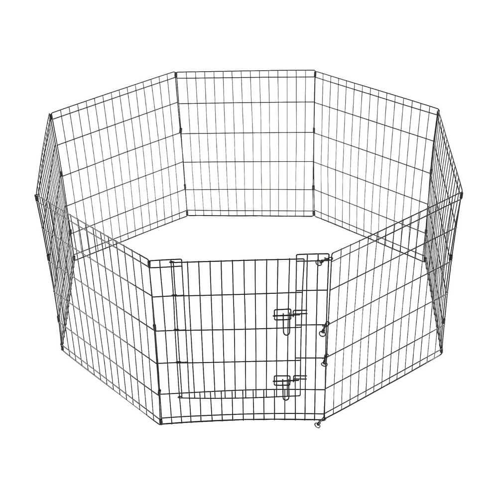 24 in. H x 30 in. W Black Metal Garden Fence Pet Fence for Garden and Animals, 8-Panels - Hercitys