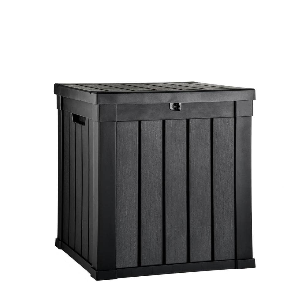 51 Gal. Black Resin Deck Box Outdoor Storage Box with Lockable Lid - Hercitys