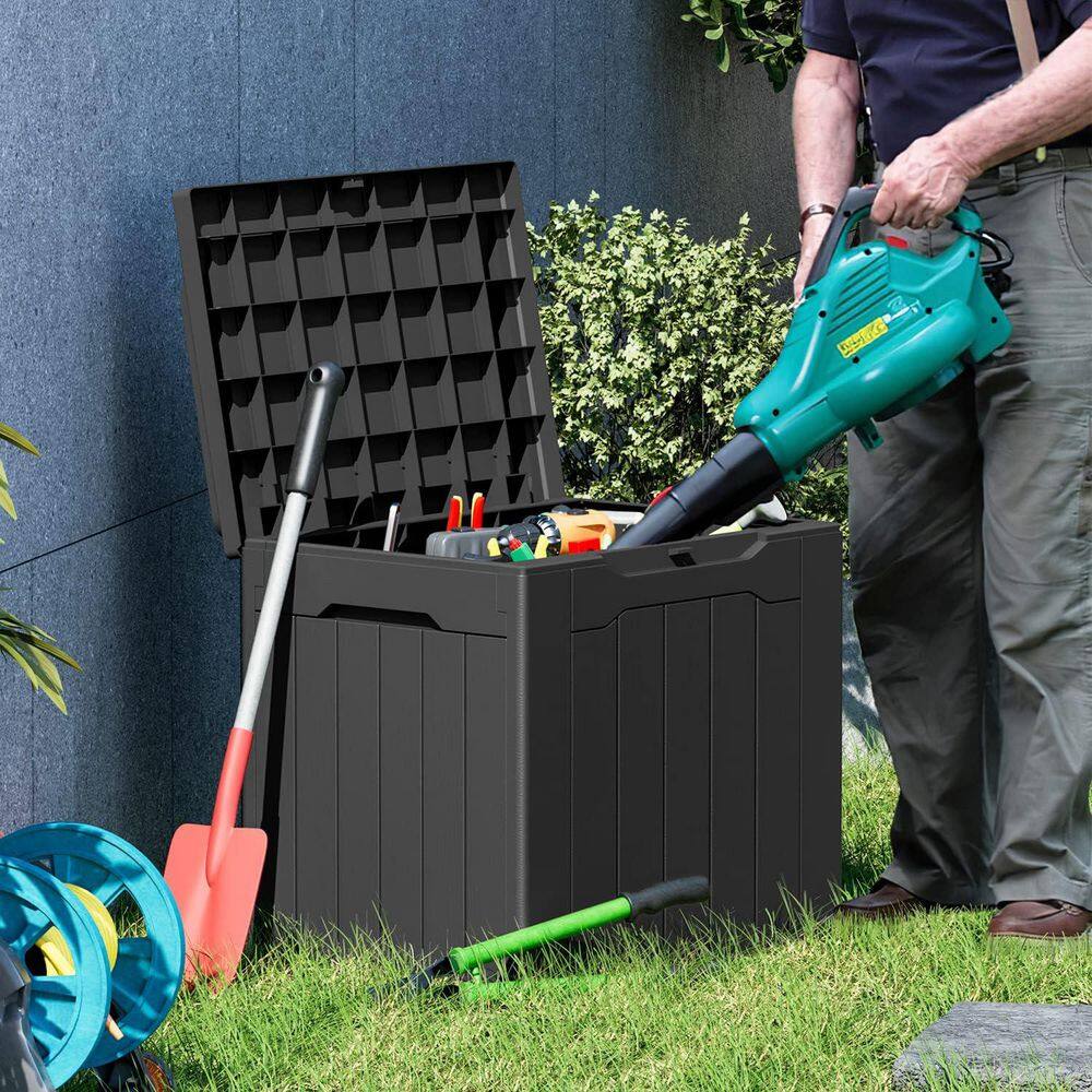 31 Gal. Resin Deck Box Outdoor Storage for Patio Furniture, Dark Black - Hercitys