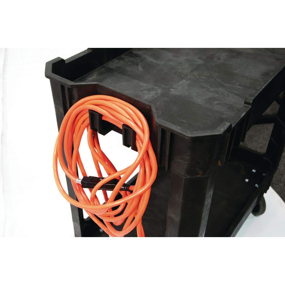 2-Tier Plastic 4-Wheeled Service Cart in Black - Hercitys